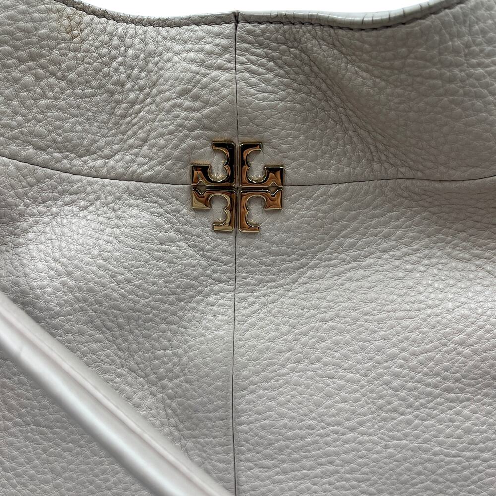 Tory Burch Shoulder Hobo Bag Ivy Pebbled Leather Expandable Zip Shell Pink Cream - Picture 2 of 10